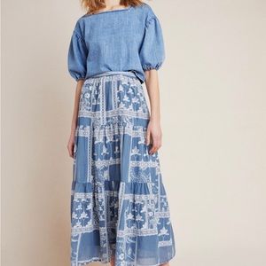 Anthropologie Ariadne Embroidered Maxi Skirt